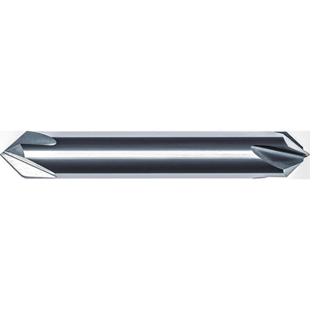 Chamfer Mill: 1/4" Dia, 1/4" Shank Dia, 150.00 deg, 4 Flute, Solid Carbide, Double End