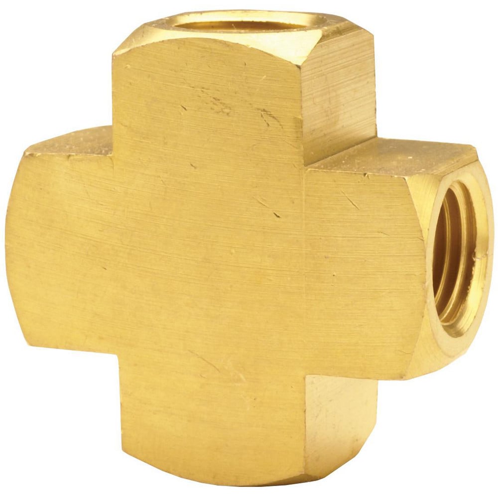 Brass & Chrome Pipe Fittings; Fitting Type: Pipe Cross; Fitting Size: 1/4 x 1/4; End Connections: NPTF; Material Grade: 360; Connection Type: Threaded; Pressure Rating (psi): 1000; Fitting Shape: Cross; Thread Standard: NPTF