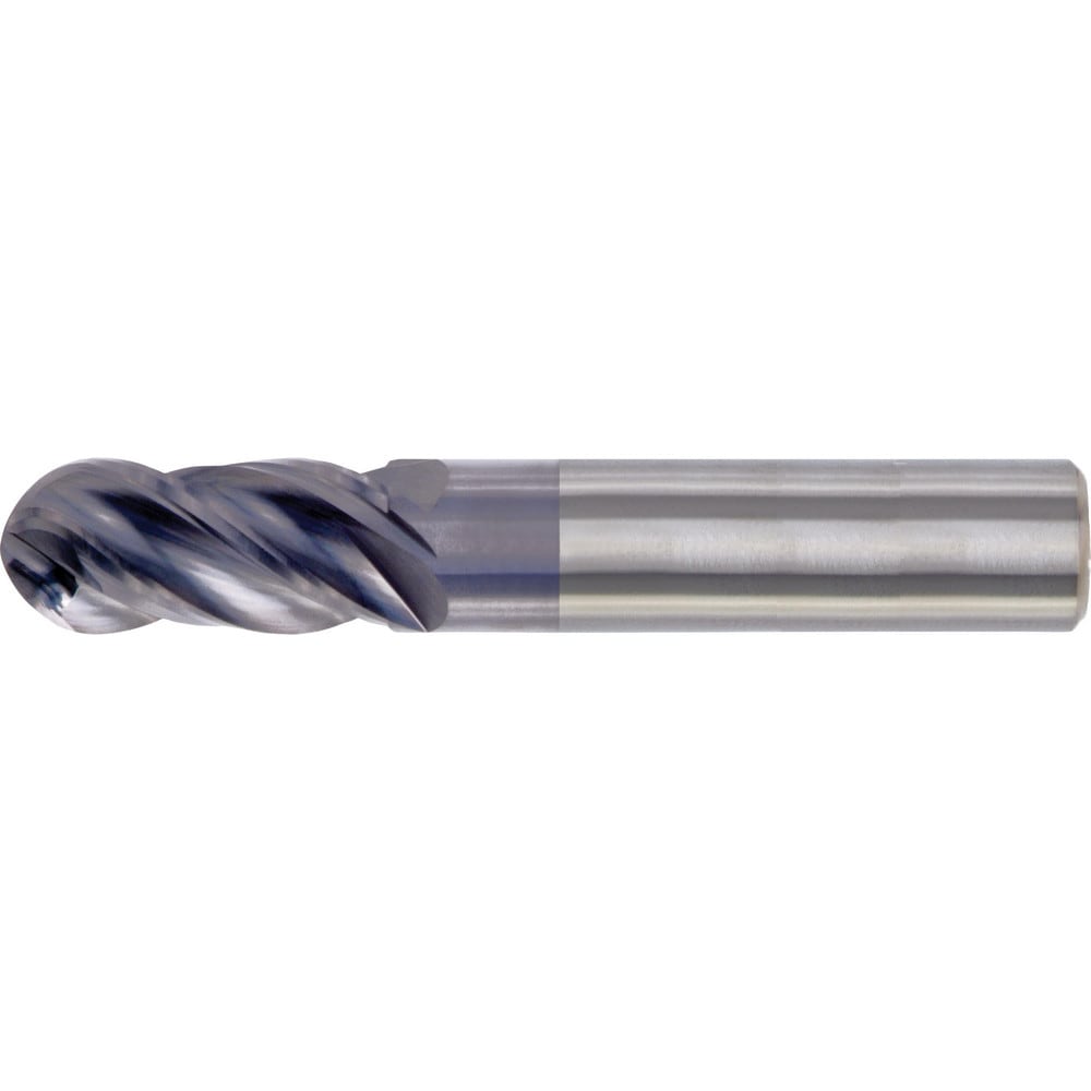 Ball End Mill: 3/8" Dia, 7/8" LOC, 4 Flute, High Speed Steel