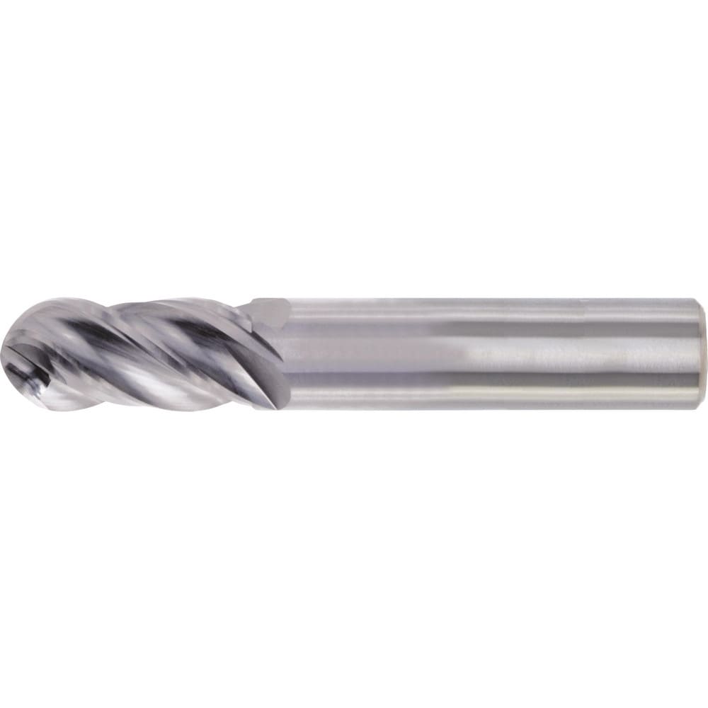 Ball End Mill: 1/4" Dia, 3/4" LOC, 4 Flute, High Speed Steel