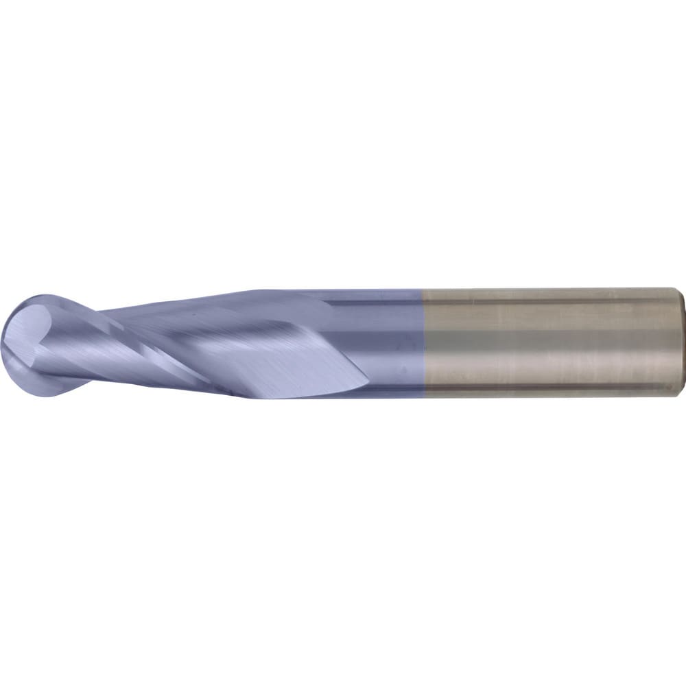 Ball End Mill: 1/8" Dia, 1/2" LOC, 2 Flute, High Speed Steel