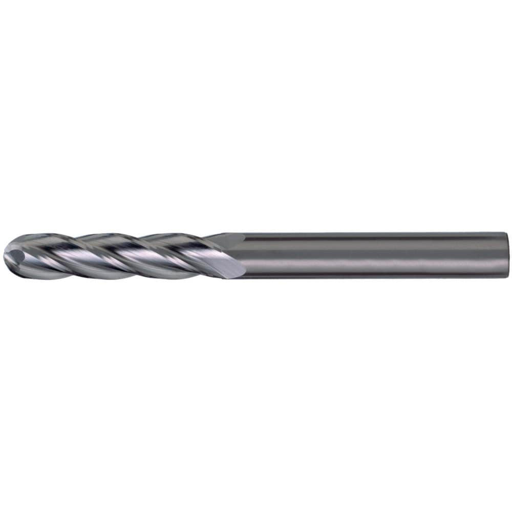 Ball End Mill: 1/16" Dia, 1/8" LOC, 4 Flute, Solid Carbide