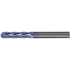 Ball End Mill: 3/4" Dia, 1" LOC, 4 Flute, High Speed Steel