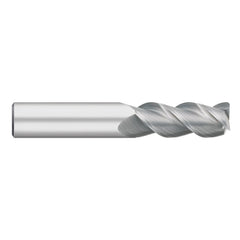 Corner Radius End Mill: 3/8" Dia, 1" LOC, 0.0200" Radius, 3 Flute, Solid Carbide