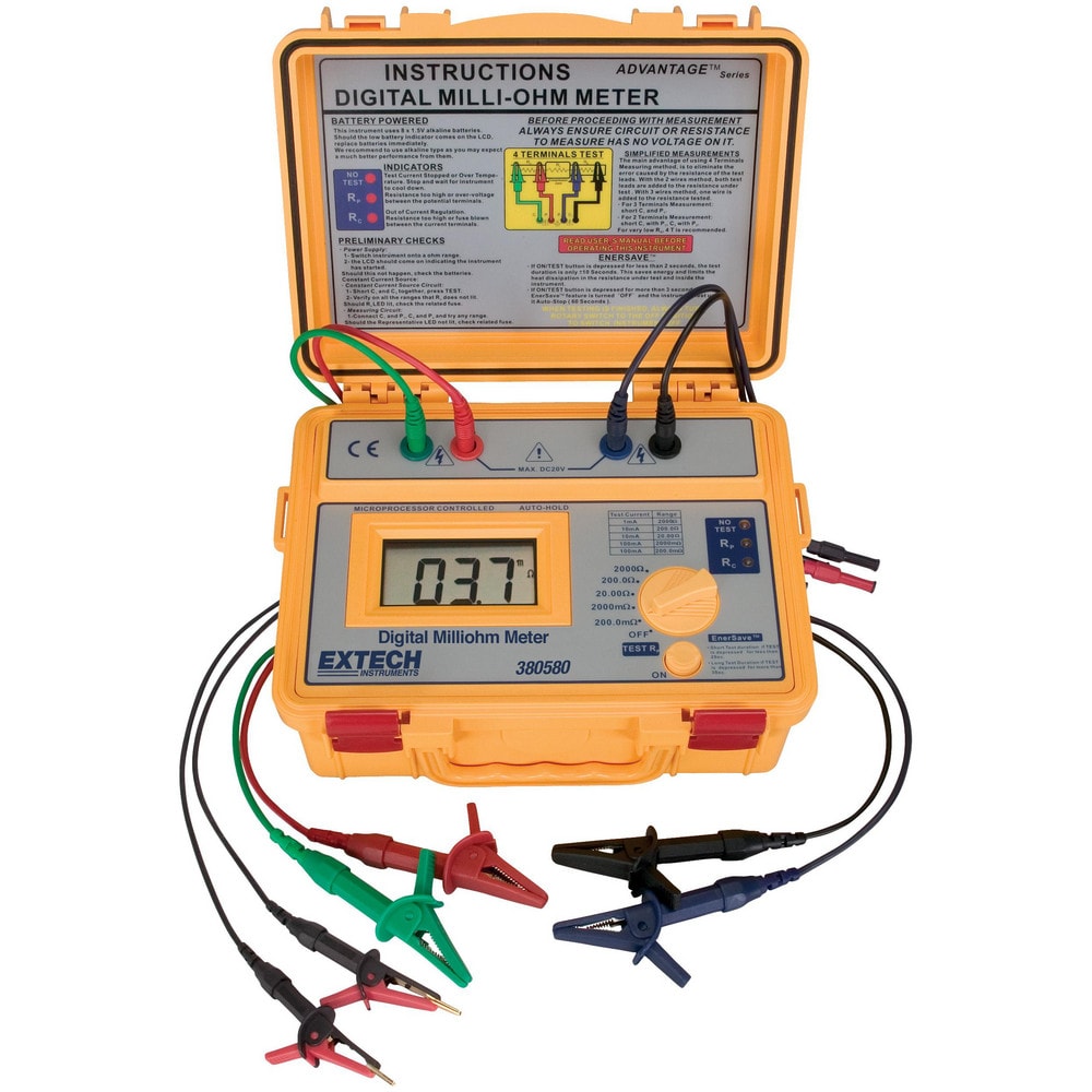 Electrical Insulation Resistance Testers & Megohmmeters; Display Type: LCD; Power Supply: AA Batteries; Resistance Capacity (Megohm): 2000 M?; Maximum Test Voltage: 0; Overall Length: 9.80; Overall Height: 4.3 in