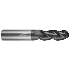 Ball End Mill: 1/4" Dia, 3/8" LOC, 3 Flute, Solid Carbide