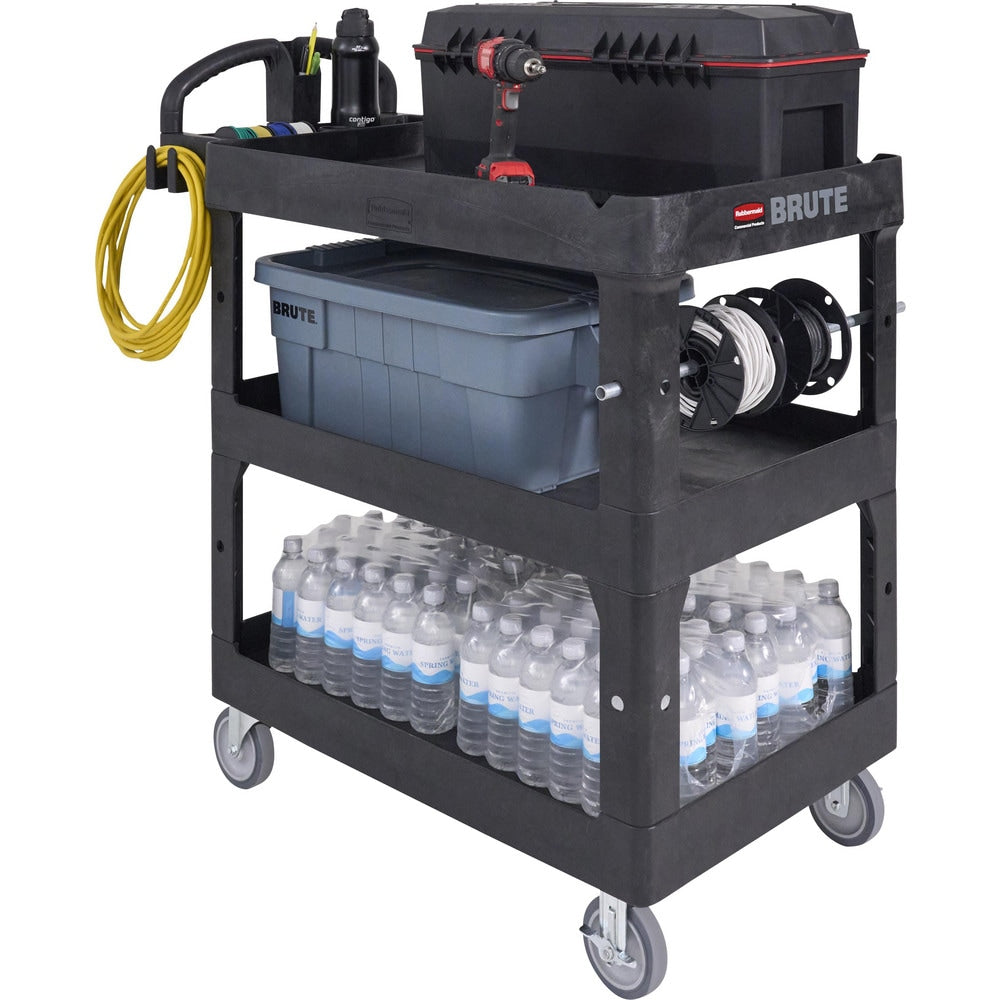 Heavy-Duty Ergonomic Utility Cart: 44" Long, 25-1/4" Wide, Resin & Structural Foam, 600 lb Capacity, Black