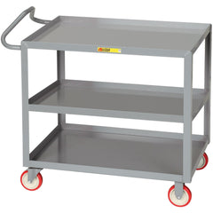 Ergonomic Handle Shelf Utility Cart: 41-1/2" Long, 24" Wide, Steel, 1200 lb Capacity, Gray