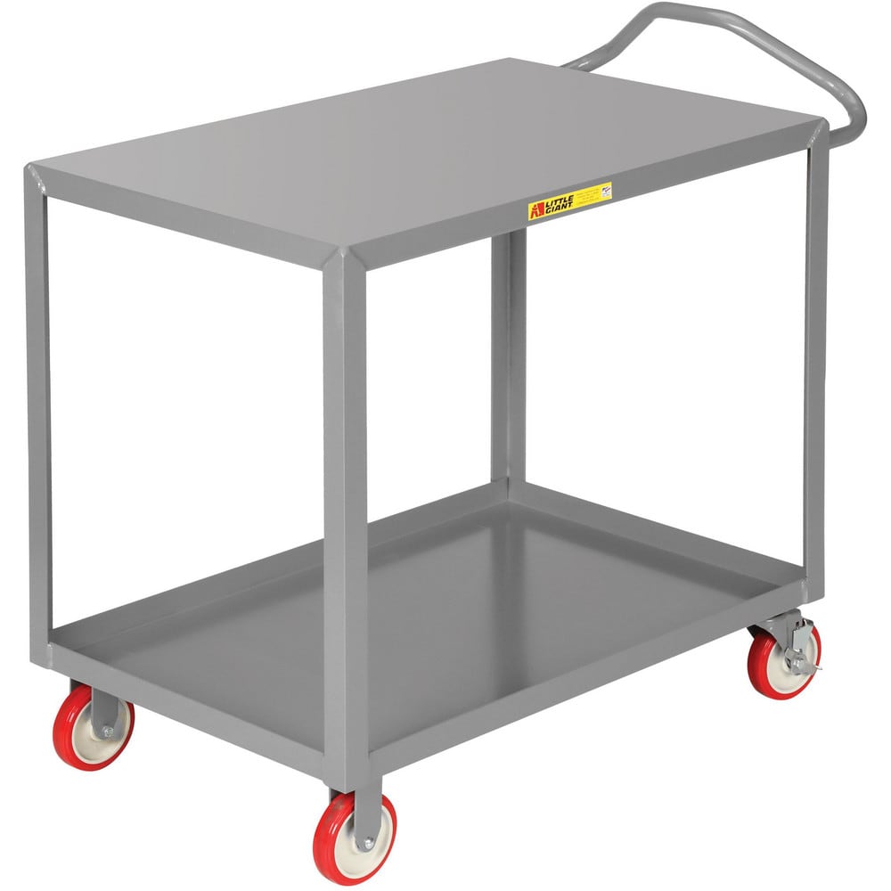 Ergonomic Handle Shelf Utility Cart: 42" Long, 24" Wide, Steel, 1200 lb Capacity, Gray