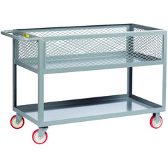 Mesh-Sided Shelf Utility Cart: 54" Long, 24" Wide, Steel, 1200 lb Capacity, Gray