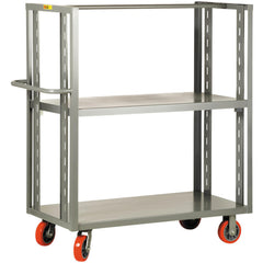 2-Sided Adjustable Shelf Utility Cart: 65-1/2" Long, 24" Wide, Steel, 3600 lb Capacity, Gray