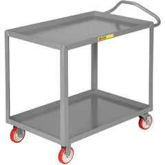 Ergonomic Handle Shelf Utility Cart: 54" Long, 30" Wide, Steel, 1200 lb Capacity, Gray