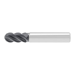 Ball End Mill: 6.00 mm Dia, 10.00 mm LOC, 4 Flute, Solid Carbide