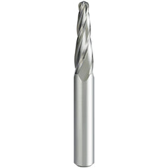 Tapered End Mill: 4 deg Angle per Side, 1.00 mm Small Dia, 20.00 mm LOC, 4 Flute, Ball End