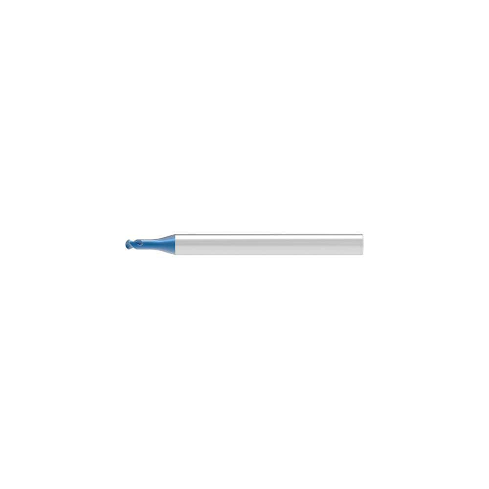 Ball End Mill: 1.50 mm Dia, 1.20 mm LOC, 2 Flute, Solid Carbide