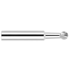 Undercutting End Mills; Mill Diameter (Decimal Inch): 0.1250; Mill Diameter (Inch): 1/8; Length Of Cut (Decimal Inch - 4 Decimals): 0.1070; Overall Length (Inch): 1-1/2; Radius: 0.0625; Number Of Flutes: 4; Neck Length (Decimal Inch): 0.1870; Neck Diamete