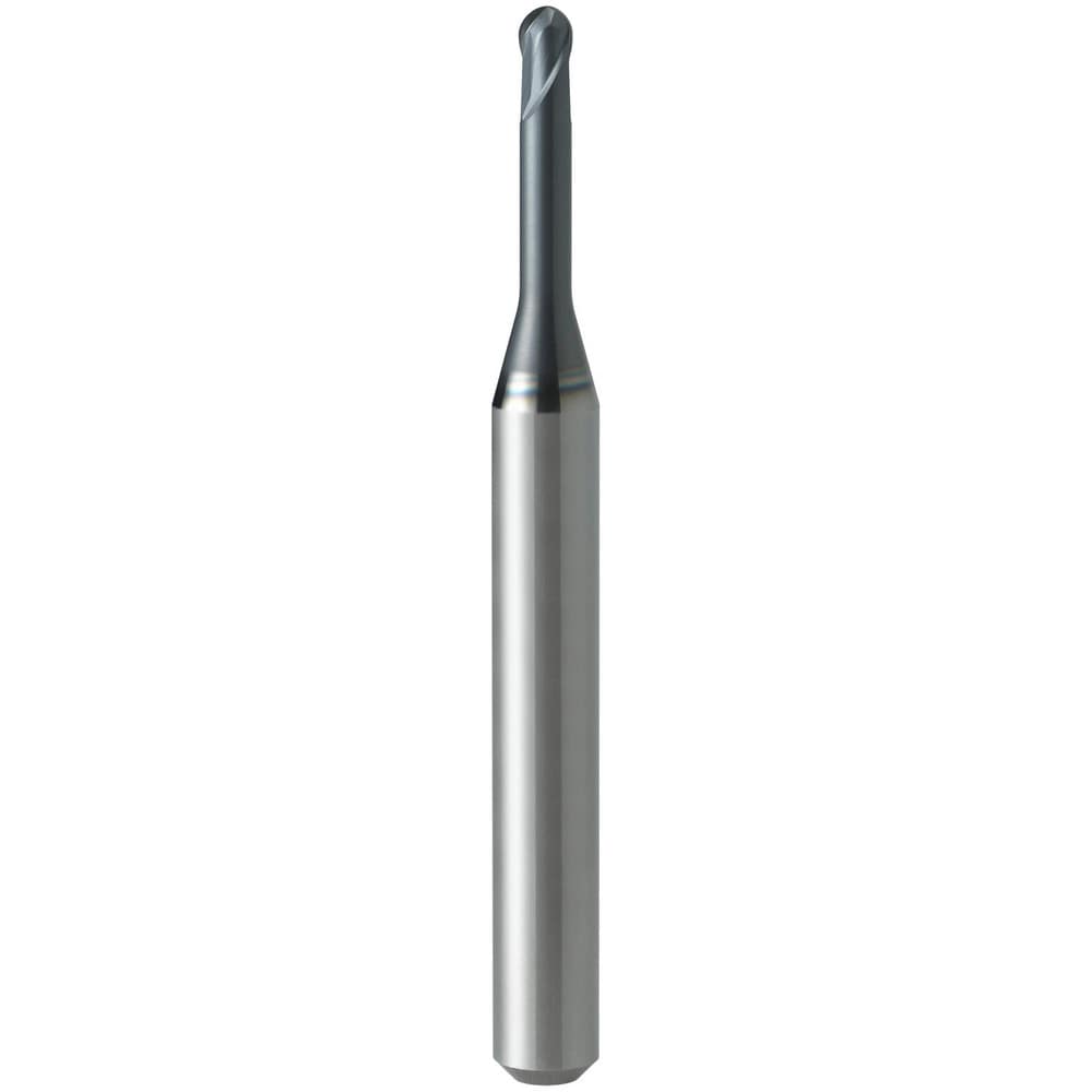 Ball End Mill: 2.00 mm Dia, 1.50 mm LOC, 2 Flute, Solid Carbide