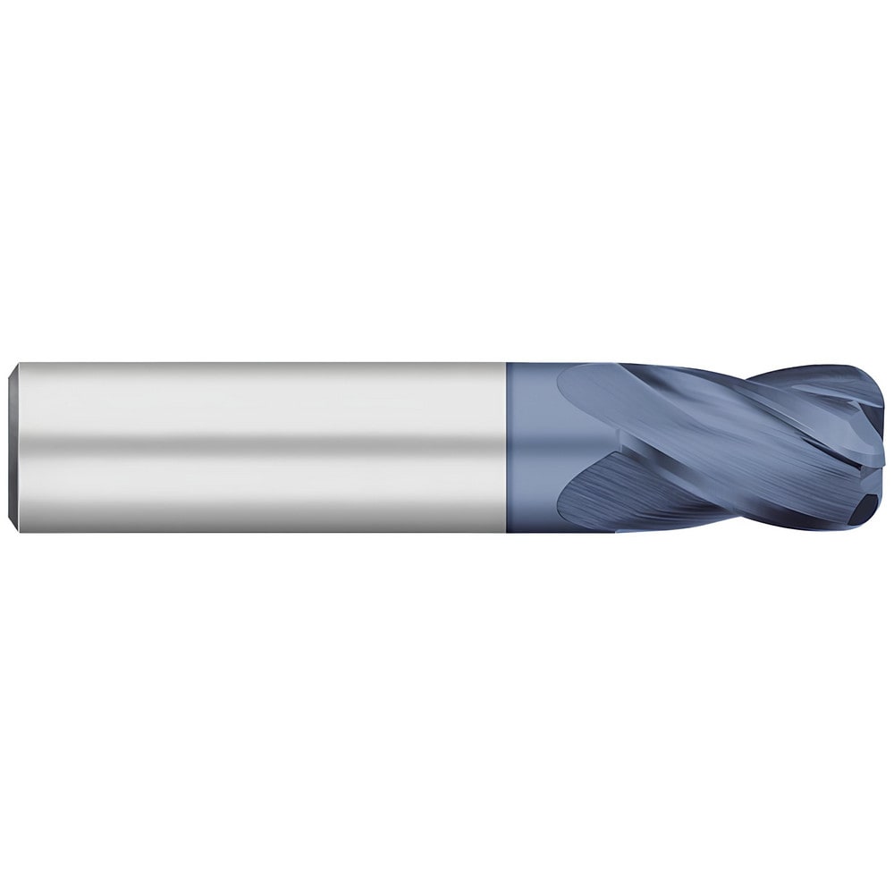 Corner Radius End Mill: 1/4" Dia, 1/2" LOC, 0.0100" Radius, 4 Flute, Solid Carbide