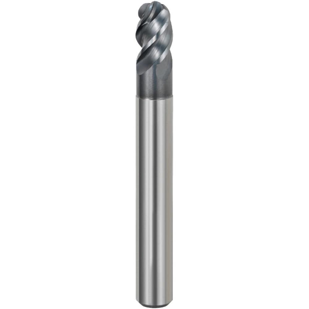 Ball End Mill: 2.00 mm Dia, 3.00 mm LOC, 4 Flute, Solid Carbide