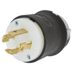 Locking Devices, Twist-Lock, Industrial, Male Insulgrip Plug, 30A 3-Phase 250V AC, 3-Pole 4-Wire Grounding, L15-30P, Spring Terminal, Black and White Nylon.