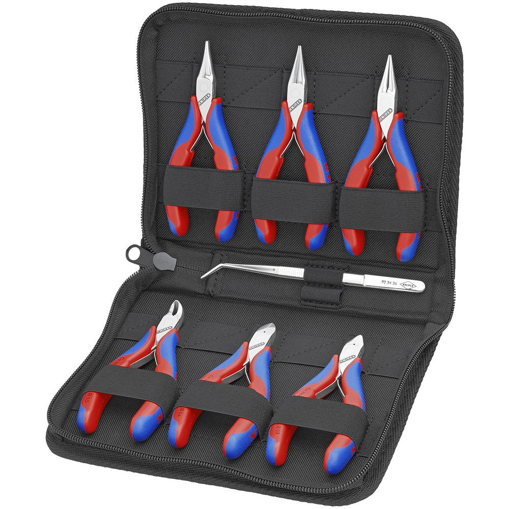 Plier Sets; Plier Type Included: Electronics Diagonal Cutters, Electronics Pliers, Stainless Steel Angled Tweezers, Electronics End Cutting Nippers; Container Type: None; Handle Material: Comfort Grip; Includes: Zipper Pouch, 35 12 115, 77 02 115, 77 42 1