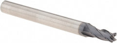 Corner Radius End Mill: 3/16" Dia, 3/8" LOC, 0.0200" Radius, 4 Flute, Solid Carbide