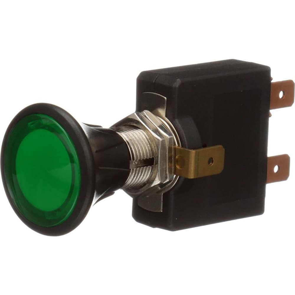 Automotive Switches; Switch Type: Push Pull Switch; Number Of Connections: 2; Contact Form: SPST; Sequence: On-Off; Amperage: 50; Voltage: 12; Color: Green; Actuator Type: Push-Pull