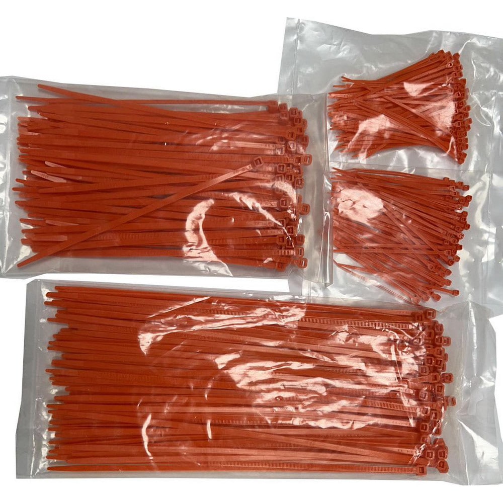 Cable Tie Assortments; Cable Tie Style: Standard; Color: Orange; Tensile Strength: 18 lb, 50 lb; Container Type: Bag; Number of Pieces: 400; Overall Length: 100.00; Overall Width: 3