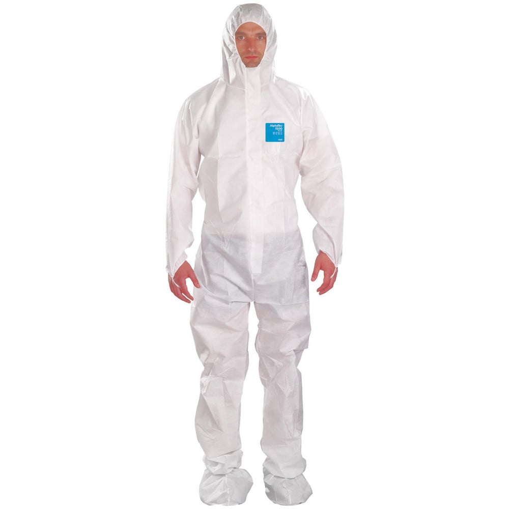 Disposable Coveralls: Size 2X-Large, 0.7064 oz, SMS, 2-Way Zipper with Storm Flap, Finger Loops & Elastic Closure