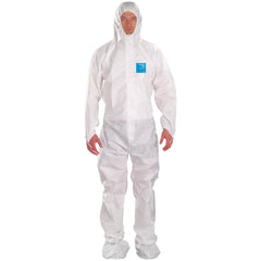 Disposable Coveralls: Size 4X-Large, 0.7064 oz, SMS, 2-Way Zipper with Storm Flap, Finger Loops & Elastic Closure