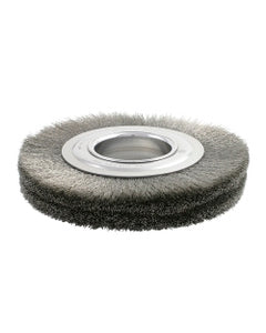 6″ Diameter × 7/8″ Width, Stainless Steel, 0.006″ Crimped Bristle, Wheel Brush