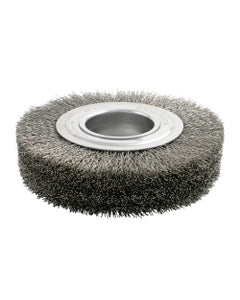 7″ Diameter × 1 3/8″ Width, Carbon Steel, 0.0118″ Crimped Bristle, Wheel Brush