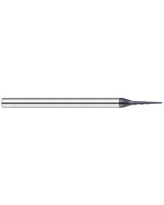 ‎0.03″ Dia. × 0.24″ LOC × 1/4″ Shank Size × 2-1/2″ OAL, 3 Flute, 20 Degrees Body Half Taper Angle, Carbide, AlTiN Nano, Square, Tapered End Mill
