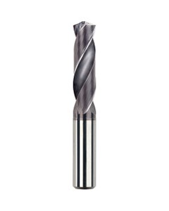 5.1 mm Dia. × 6 mm Shank × 28 mm Flute Length × 66 mm OAL, 3xD, TiAlCN, 2 Flute, Coolant Thru, h6, Cylindrical, Solid Carbide Drill Series/List #NG12