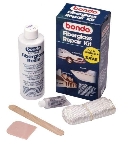 3M - 7 Piece Fiberglass Repair Kit - 8 oz Fiberglass Resin, .2 oz Liquid Hardener Plastic Spreader, 3 Sq Ft Fiberglass Cloth, Mixing Stick, Mixing Tray, Instructions Booklet - Eagle Tool & Supply