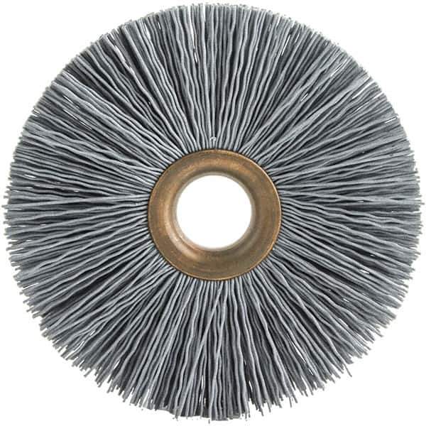 Brush Research Mfg. - 3-1/2" OD, 1/2" Arbor Hole, Crimped Abrasive Nylon Wheel Brush - 3/4" Face Width, 3/16" Trim Length, 20,000 RPM - Eagle Tool & Supply
