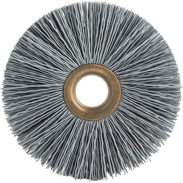 Brush Research Mfg. - 2" OD, 1/2" Arbor Hole, Crimped Abrasive Nylon Wheel Brush - 1/2" Face Width, 1/2" Trim Length, 20,000 RPM - Eagle Tool & Supply