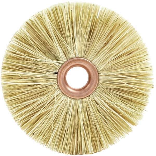 Brush Research Mfg. - 2-1/2" OD, 1/2" Arbor Hole, Crimped Tampico Wheel Brush - 3/8" Face Width, 13/16" Trim Length, 20,000 RPM - Eagle Tool & Supply