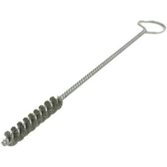 Brush Research Mfg. - 7/8" Diam Helical Stainless Steel Tube Brush - Single Spiral, 0.01" Filament Diam, 3" Brush Length, 12" OAL, 0.22" Diam Galvanized Steel Shank - Eagle Tool & Supply