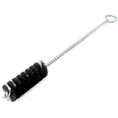 Brush Research Mfg. - 1-1/4" Diam Helical Natural Bristle Tube Brush - Single Spiral, 0.01" Filament Diam, 3" Brush Length, 12" OAL, 0.245" Diam Galvanized Steel Shank - Eagle Tool & Supply