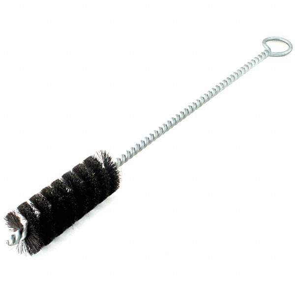 Brush Research Mfg. - 7/8" Diam Helical Natural Bristle Tube Brush - Single Spiral, 0.01" Filament Diam, 3" Brush Length, 12" OAL, 0.22" Diam Galvanized Steel Shank - Eagle Tool & Supply