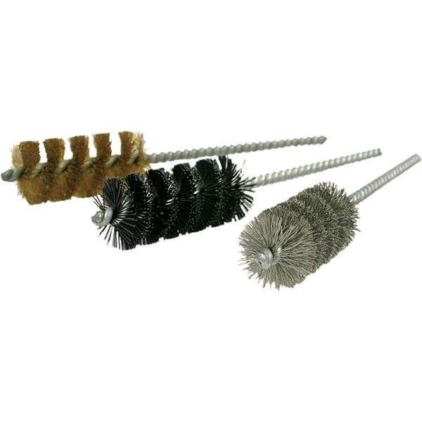 Brush Research Mfg. - 7/8" Diam Helical Steel Tube Brush - Single Spiral, 0.008" Filament Diam, 2" Brush Length, 6" OAL, 0.22" Diam Galvanized Steel Shank - Eagle Tool & Supply