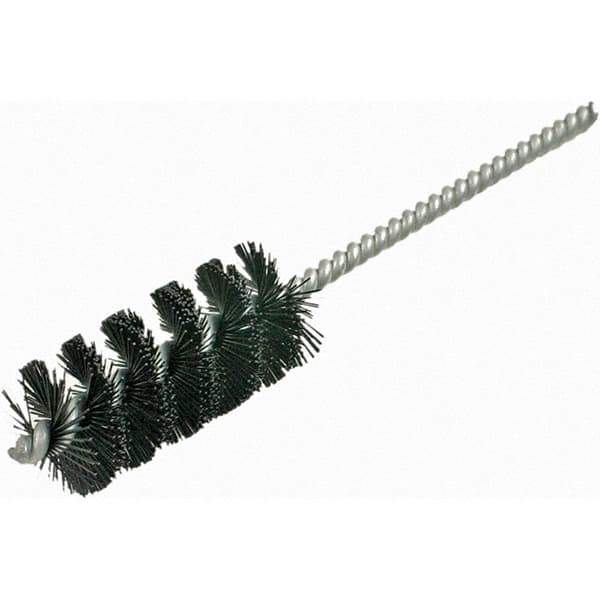 Brush Research Mfg. - 5/8" Diam Helical Nylon Tube Brush - Single Spiral, 0.012" Filament Diam, 1-3/4" Brush Length, 5" OAL, 0.19" Diam Galvanized Steel Shank - Eagle Tool & Supply