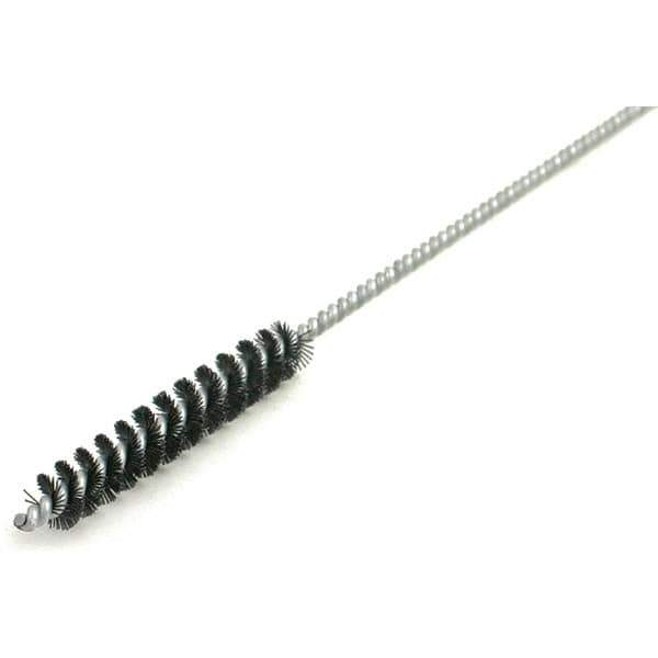 Brush Research Mfg. - 3/8" Diam Helical Nylon Tube Brush - Single Spiral, 0.01" Filament Diam, 3" Brush Length, 34" OAL, 0.168" Diam Galvanized Steel Shank - Eagle Tool & Supply