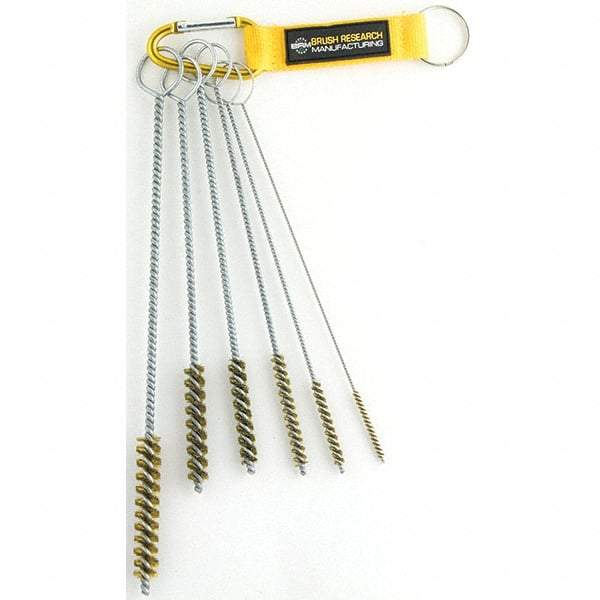 Brush Research Mfg. - 7/16" Diam Helical Brass Tube Brush - Single Spiral, 0.005" Filament Diam, 2-1/2" Brush Length, 10" OAL, 0.168" Diam Galvanized Steel Shank - Eagle Tool & Supply