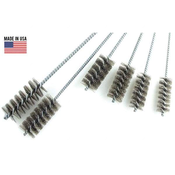 Brush Research Mfg. - 3" Diam Helical Steel Tube Brush - Single Spiral, 0.012" Filament Diam, 4" Brush Length, 18" OAL, 0.292" Diam Galvanized Steel Shank - Eagle Tool & Supply
