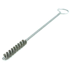 Brush Research Mfg. - 1" Diam Helical Steel Tube Brush - Single Spiral, 0.01" Filament Diam, 3" Brush Length, 12" OAL, 0.245" Diam Galvanized Steel Shank - Eagle Tool & Supply