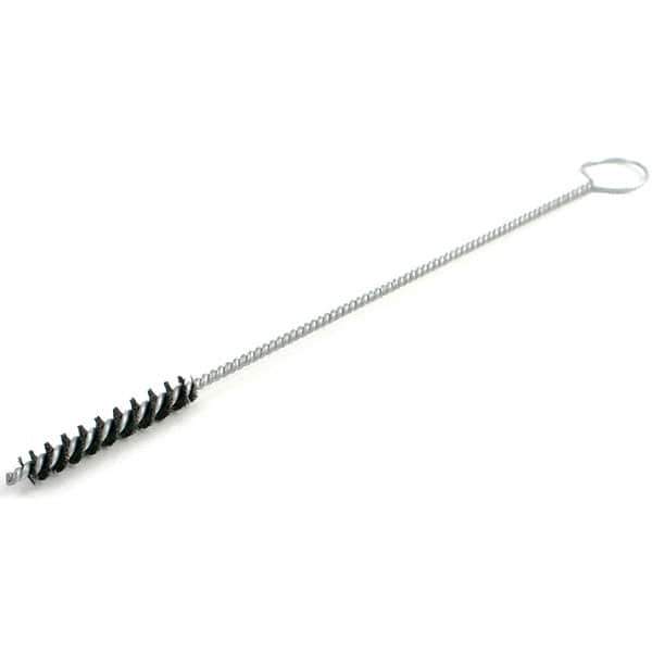 Brush Research Mfg. - 5/16" Diam Helical Nylon Tube Brush - Single Spiral, 0.008" Filament Diam, 2-1/2" Brush Length, 12" OAL, 0.097" Diam Galvanized Steel Shank - Eagle Tool & Supply