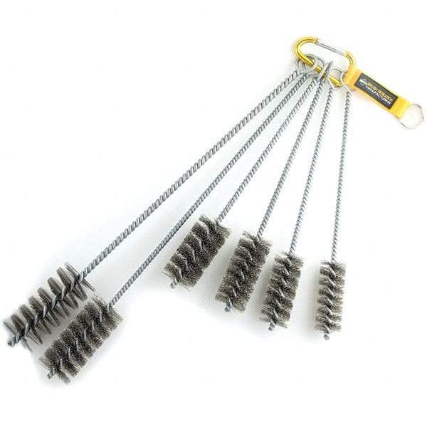 Brush Research Mfg. - 1-3/4" Diam Helical Steel Tube Brush - Single Spiral, 0.012" Filament Diam, 3-1/2" Brush Length, 18" OAL, 0.292" Diam Galvanized Steel Shank - Eagle Tool & Supply