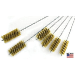 Brush Research Mfg. - 3" Diam Helical Brass Tube Brush - Single Spiral, 0.012" Filament Diam, 4" Brush Length, 18" OAL, 0.292" Diam Galvanized Steel Shank - Eagle Tool & Supply